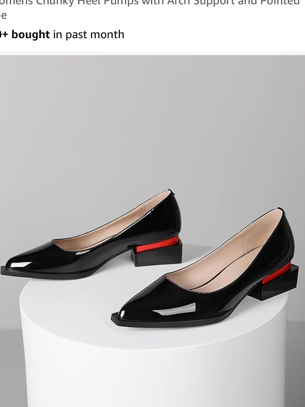 Amazon Black Patent Pointed Flats with Red Heel Accent